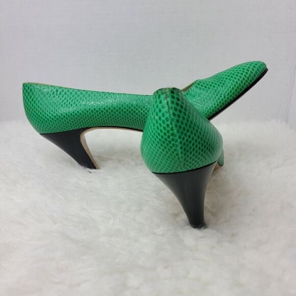 Salvatore Ferragamo Women's Shoes Size 9 AAAA Green Reptile Skin Kitten Heel - Picture 8 of 11